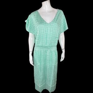 Candace Cameron Bure Green Gingham‎ Midi Dress V-Neck Elastic Waist XLP NWOT